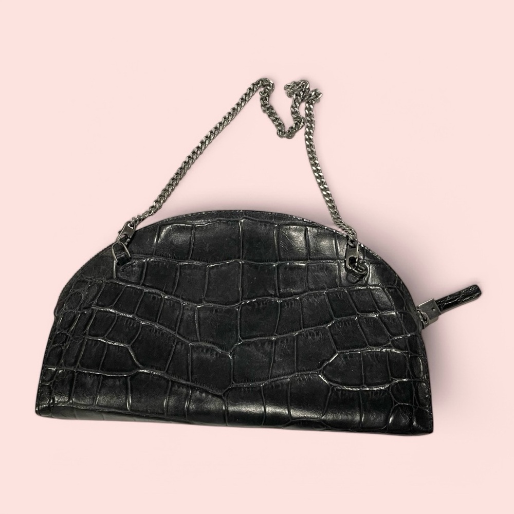 Eric Javitz New York old money black leather half moon on a chain mini bag luxe